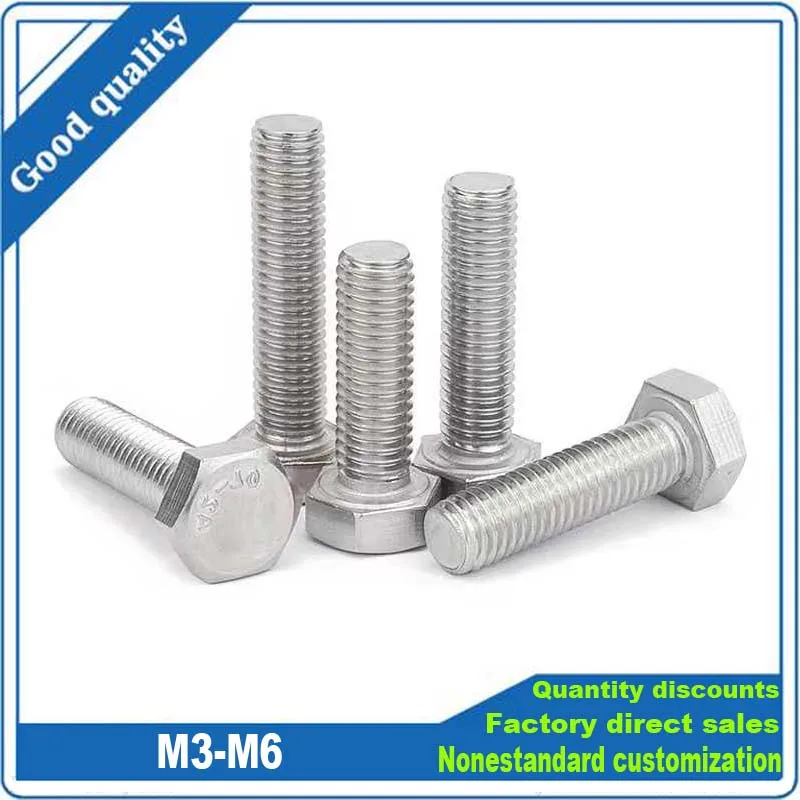 

10pcs A2 304 Stainless Steel Metric Threaded External Hex Hexagon Head Cap Screw M3 M4 M5 M6 M8 Bolt Thread Dia 3/4/5/6mm DIN933