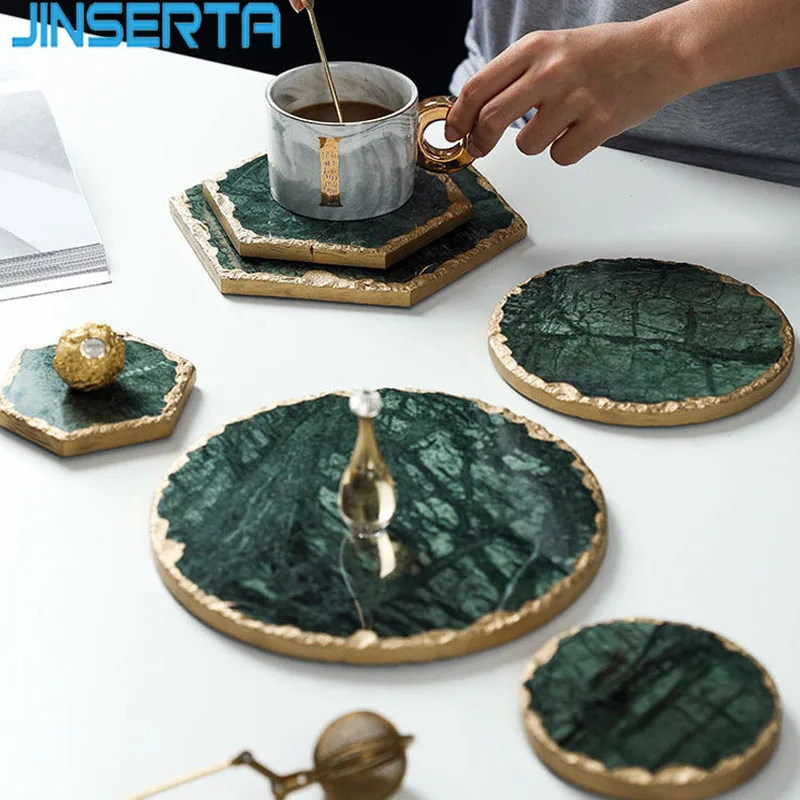 JINSERTA Marble Storage Tray Green Jewelry Display Plate Necklace Ring Earrings Cosmetic Organizer Desktop Sundries Decor Tray