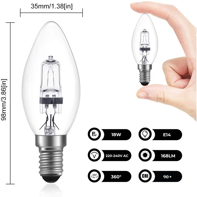 HoneyFly 10 sztuk C35 świeca żarówka halogenowa E14 E27 220V 28W 42W 98*35mm 3000K lampa halogenowa wyczyść zamiennik dla lampy żarowe