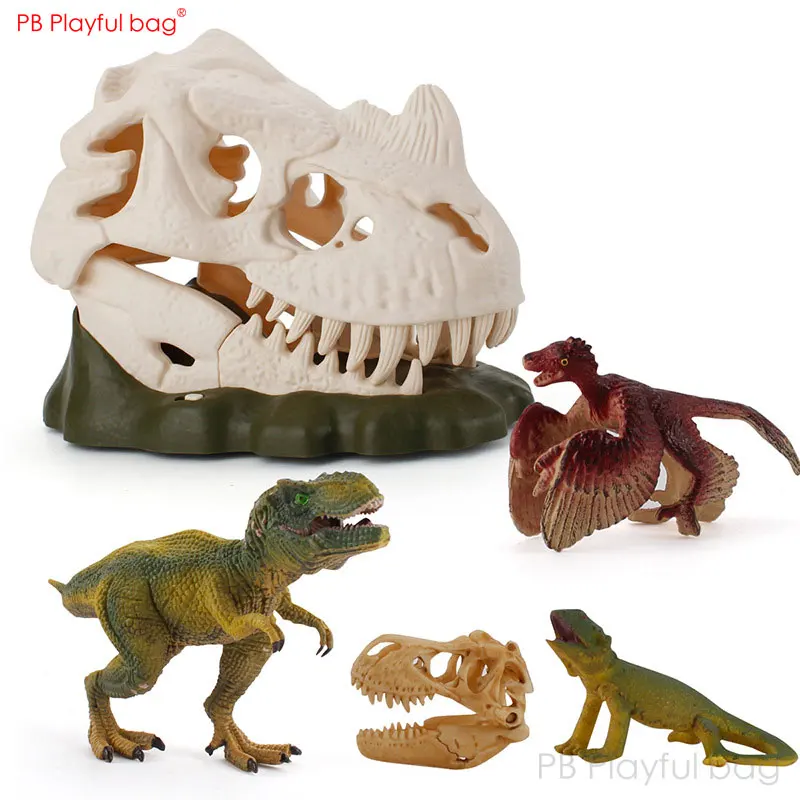 Playful bag Spray LED Dinosaur Skull Paintable Dinosaur Action Figure Musical Solid Ornament Creative Toys for Kids HG25