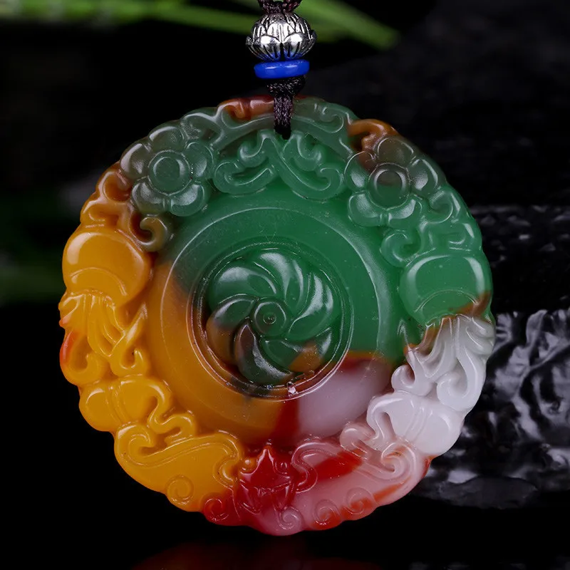 

Xinjiang Gobi Golden Jade Colorful Jade Floating Flowers Come and Go Pendant Necklace Pendant Jewelry for Men and Women