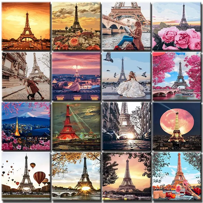 

Paris Oil Painting By Numbers Set Eiffel Tower Diy Picture By Number Landscape Adults Kits City Art Wall Home Decor Crafts Gift