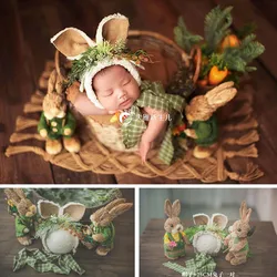 Ensemble d'accessoires de photographie de style campagnard pour nouveau-né, chapeau de lapin de paille de forêt, accessoire de lapin de Pâques, accessoires photo pour bébé, fille, garçon