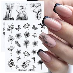 Harunouta Winter Einfache Tinte Blühenden Thema Wasser Aufkleber Aufkleber Schwarz Blume Blatt DIY Slider Für Maniküre Nail art Wasserzeichen