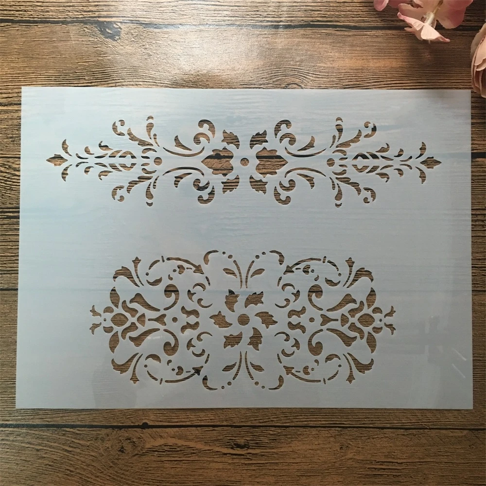 A4 29cm Flowers Line Frame DIY Layering Stencils Wall Painting Scrapbook Coloring Embossing Album Decorative Template