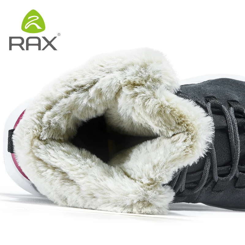 RAX Womens Winter Hiking Shoes Genuine Leather Mountain Snowboots Trekking Shoes Fleece Womens Sports Sneakers Walking Boots