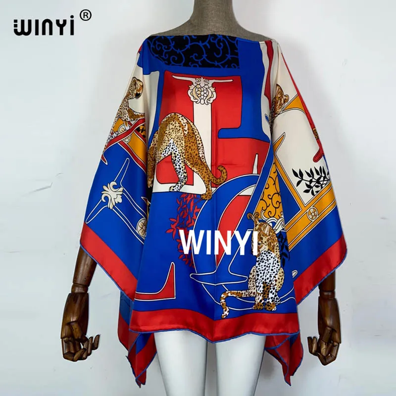 New PrintedAfrica Lagenlook Silk Bohemian summer Beach top clothes Batwing Sleeve abaya Silk top dresses for women WINYI