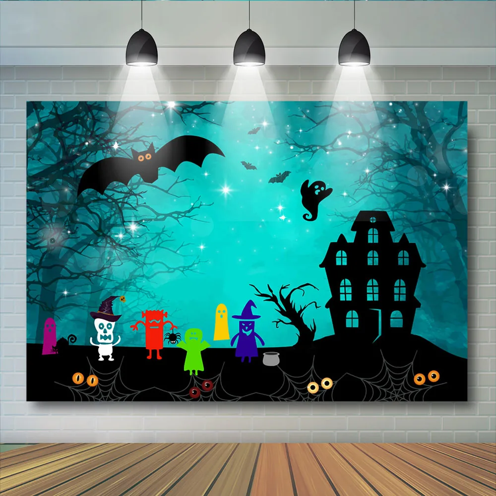 

Halloween Theme Bat Photography Background Ghost Spider Web Old Trees Backdrops Castle Horror Kids Backdrops for Photo Studio