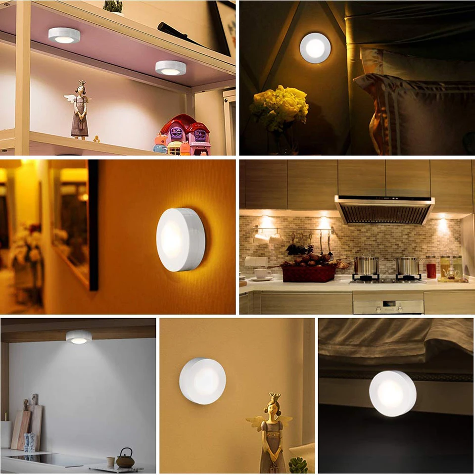 Warm White+White Color Changing Dimmable Remote Control Puck Night Lights Touch Sensor LED Under Kitchen Cabinets Close Lights