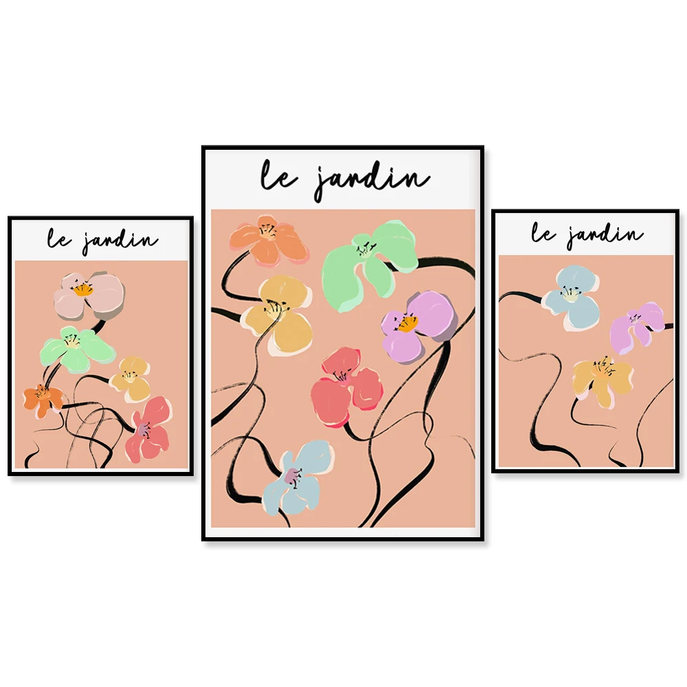 Le Jardin Flower Print-Garden wildflower poster, bright flowers, modern pastel flower market, Les Fleurs aesthetic art