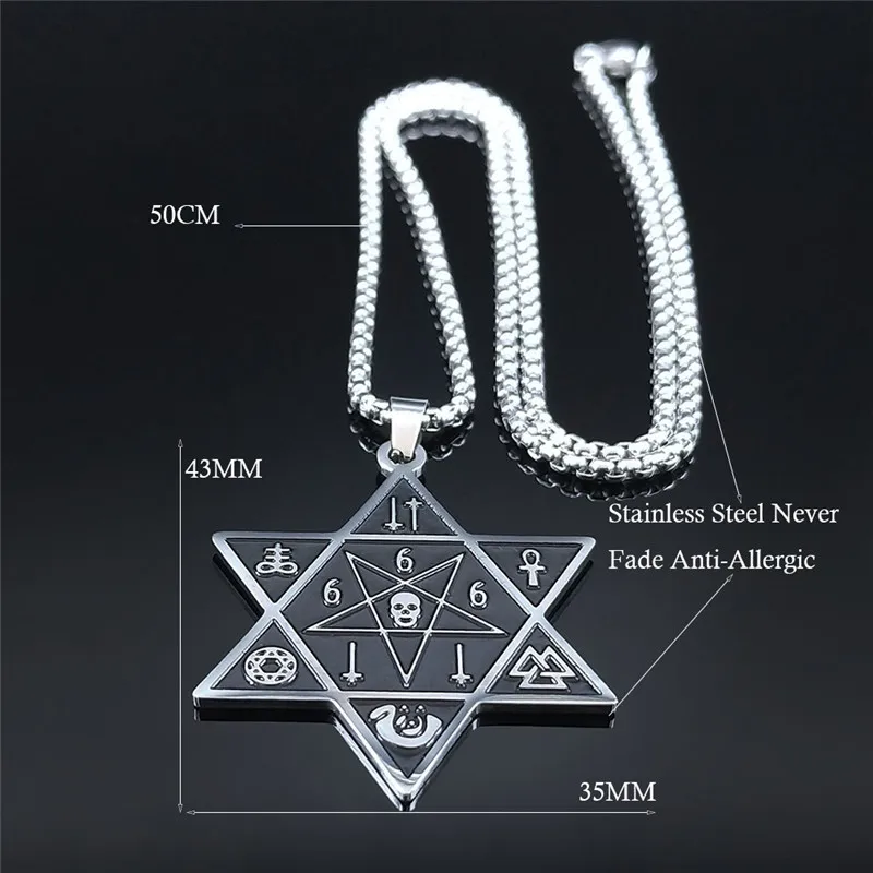 666 szatan czaszka heksagram naszyjniki ze stali nierdzewnej czarny srebrny kolor odwrócony Pentagram naszyjnik biżuteria bijoux N2748S03