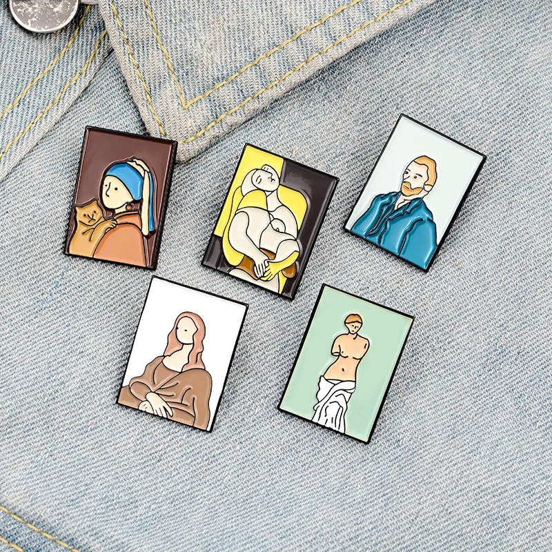 Oil painting enamel brooch Picasso Van Gogh Mona Lisa Venus art pin badge backpack decoration