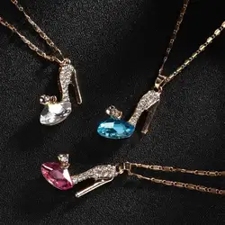 New Girl's Crystals Cinderella High Heel Shoes Pendant Necklace Gift