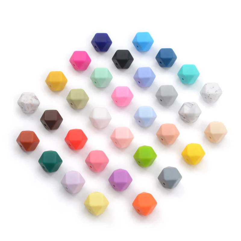 LOFCA 50pcs Food Grade Silicone Bead Mini Hexagon Baby Teether Baby Teething Toy BPA Free Necklace Pacifier Pendant For DIY