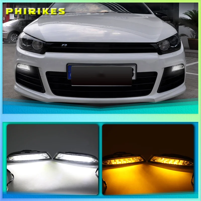 For VW Scirocco 2008-2013 Car Front LED side marker Lamp Amber Turn Signal Lights and White DRL Daytime Running Lights