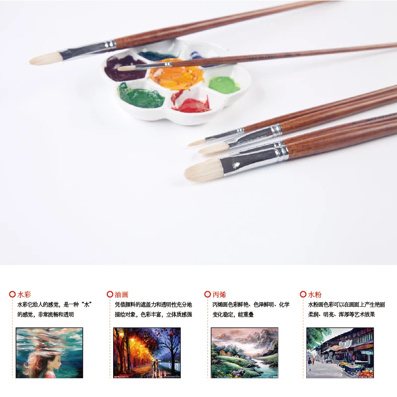 ArtSecret Oil Paint Brush Bristle Hair Long Wooden Rod Water Color Acrylics Drawing Art Supplies For Artist 2009 Filbert