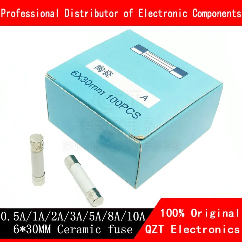 Fusível de cerâmica fast blow, fusível de cerâmica 6*30mm 6x30mm 100 v 0,1a 0,5a 1a 1,5a 2a 2.5a 3a 3.15a 4a 5a 6a 6.3a 8a 10a 15a 20a 25a 30a com 250 peças