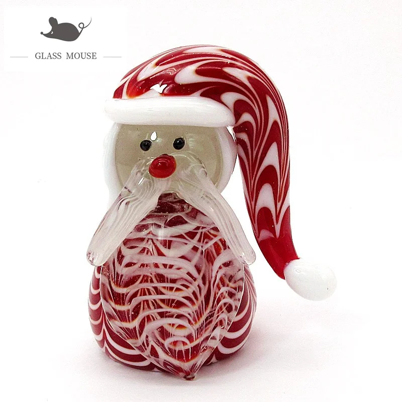 New Murano Glass Santa Claus Art Figurines Christmas Ornament Handmade Cute Gifts For Kids Home Table Top Xmas Decor Accessories