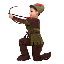 Kids Robin Hood Cosplay Costume Boys Archer Little Hunter Halloween Purim Carnival Party Performance Outfits C47X50
