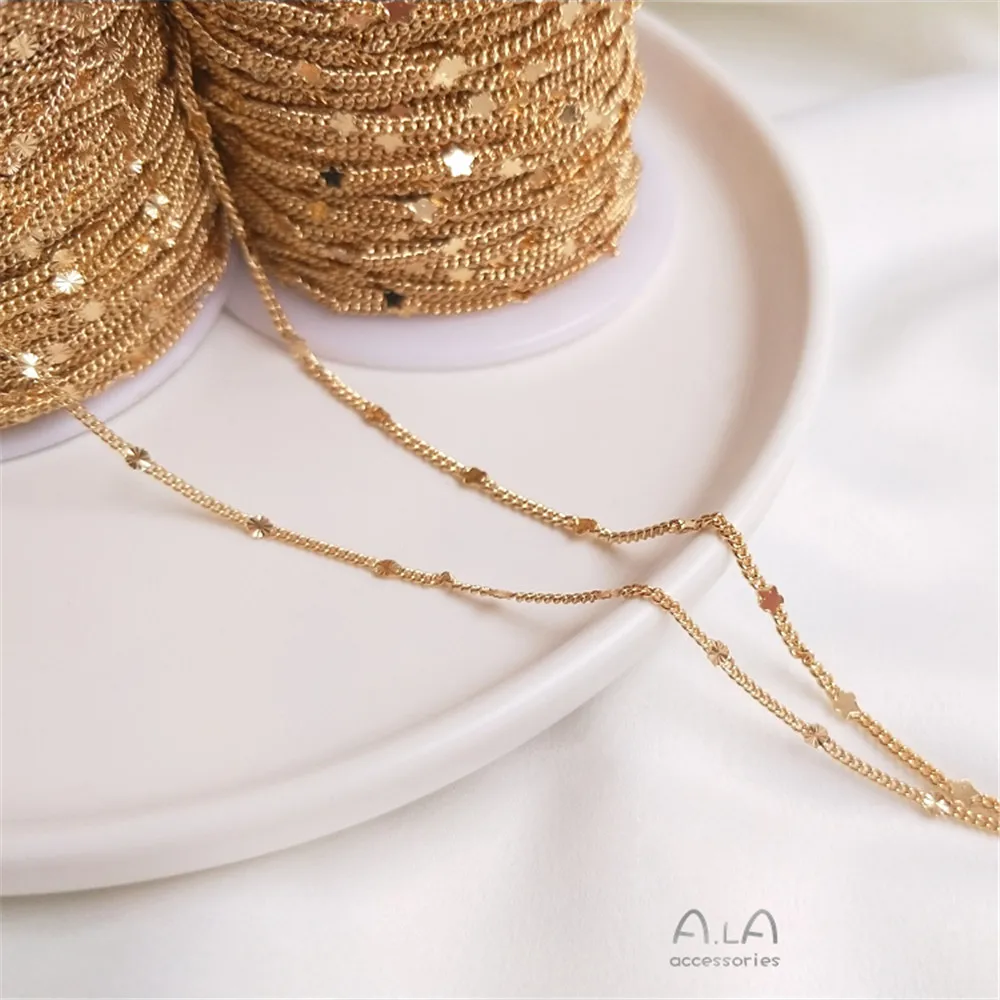 

14K Gold Plated Heart-shaped five-pointed star circular piece sunflower cross chain handmade jewelry diy loose chain