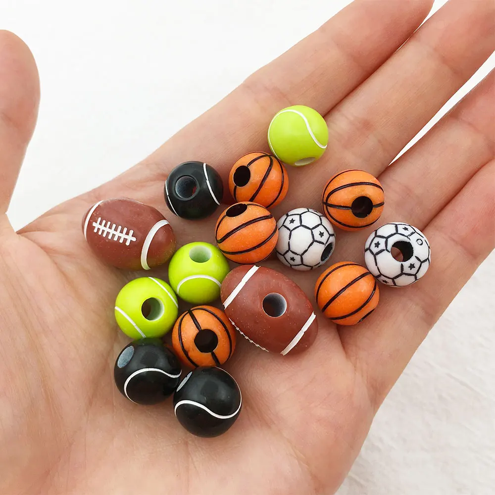 50pc/lot Football Baseball Basketball Tennis Acrylic Beads Sport Ball Spacer Beads Fit For Bracelet Necklace Diy Jewelry Making