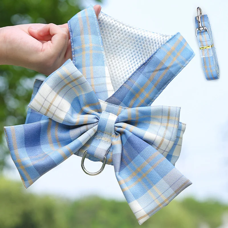 Gitter Hund Kleid Harness Und Leine Set Schöne Pet Hund Kleidung Für Kleine Hunde Chihuahua Rock Französisch Bulldog Welpen Kleid kragen – Detail 6