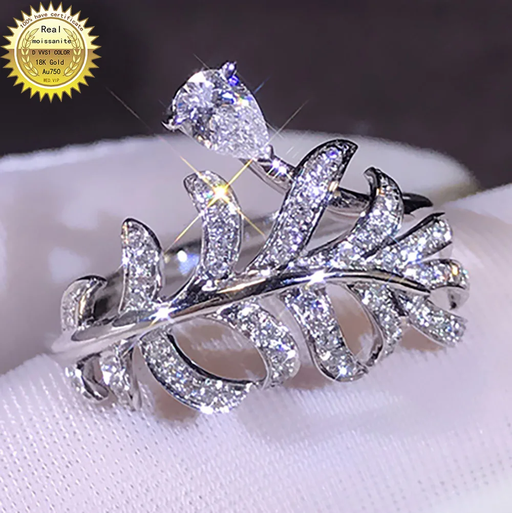 

18K Au750 White Gold Women Wedding Party Engagement Ring Pear Moissanite Diamond Ring Classic Trendy Elegant