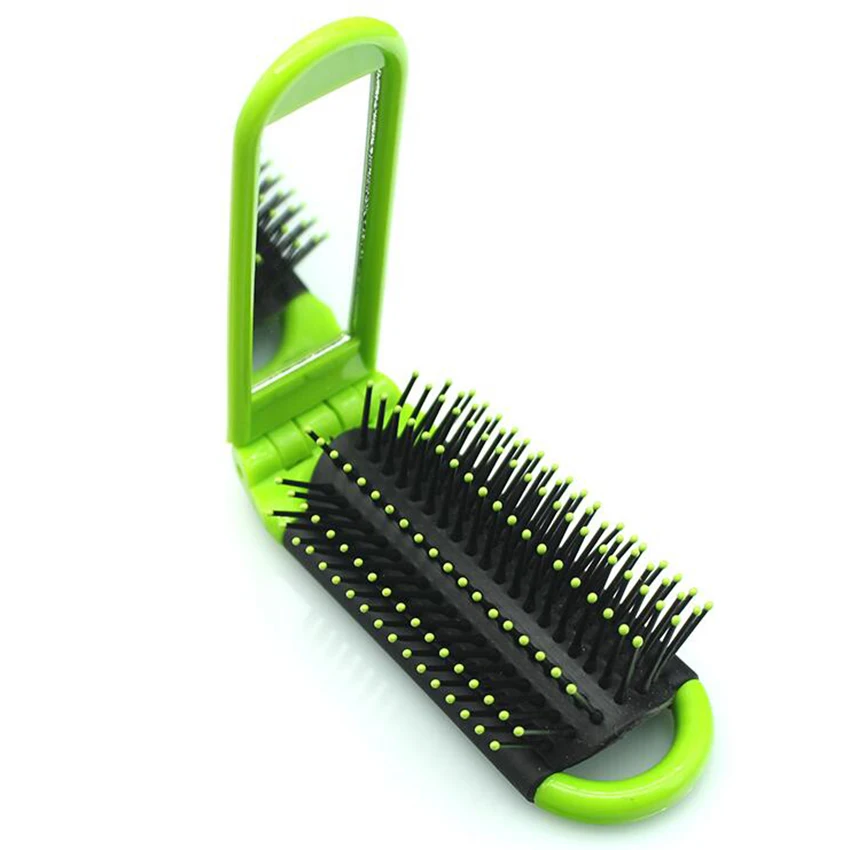 Peine plegable portátil de viaje, peine de masaje creativo con espejo, cepillo de pelo, maquillaje profesional, 1 unidad