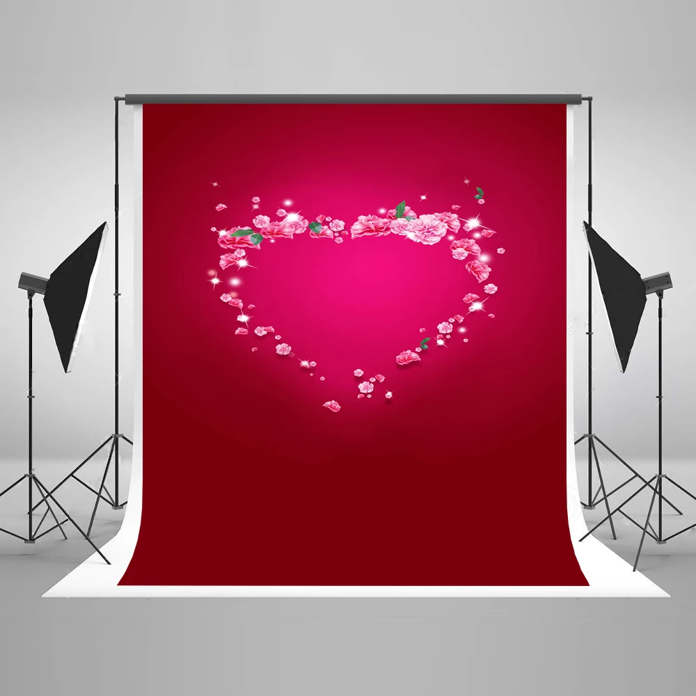 

VinylBDS Red Wedding Photo Backgrounds Heart Rose Love Photography Backdrops Washable Photo Backdrop 3420 LK