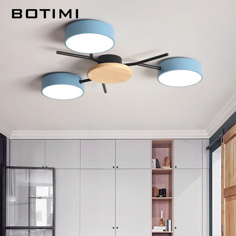 BOTIMI New Arrival Modern LED Chandelier With Round Gray Metal Lampshades For Living Room Nordic Ceiling Mounted Bedroom Lustre