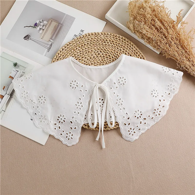 Multifunctional Sunscreen Detachable Doll Fake Collar Shawl Lapel Mesh Embroidery Floral Lace False Collar Clothes Accessory