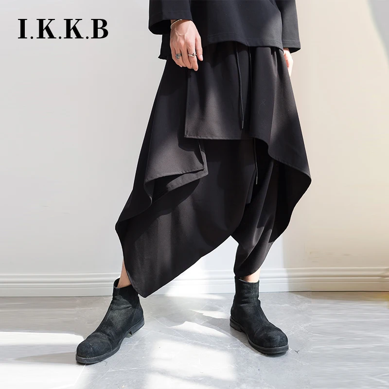 M-4XL spring and autumn new men's casual pants hairdresser skirt pants dark black personality irregular tide male Harem pants ni