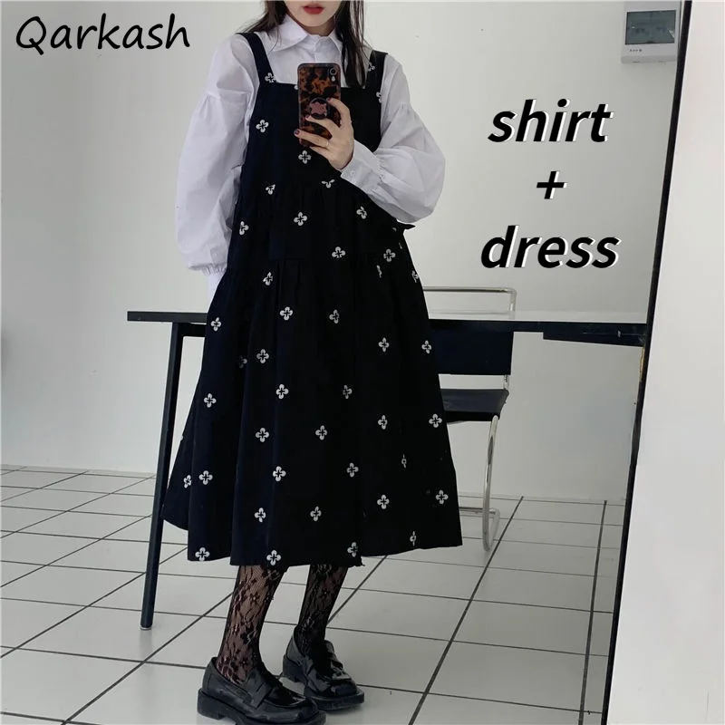 

Dress Sets Women Preppy Style Autumn Lovely Single Breasted Shirts Chic Loose Sweet College Streetwear Ins Japanese School Girls