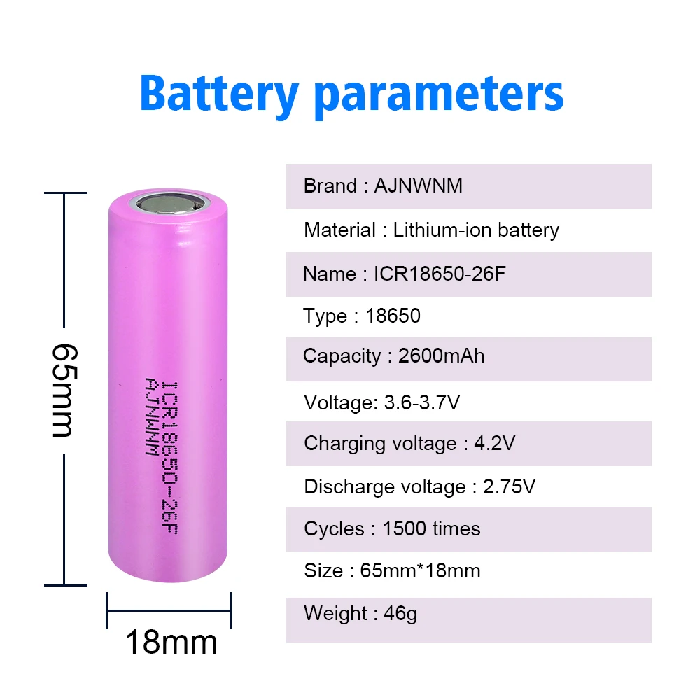 Batteria AJNWNM 18650 originale 2600Mah 3.7v batteria ricaricabile agli ioni di litio 18650 batteria ICR18650