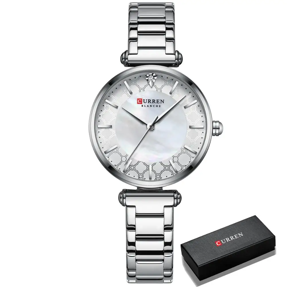 Uhren für Damen, Luxusmarke CURREN, elegante, dünne Quarz-Armbanduhr mit einfacher Damenuhr aus Edelstahl 7