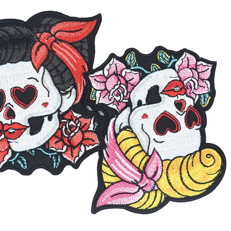 Loving Eyes Pin Up Girl & Pink Rose Skull Patch, Ladies Back Embroidered Iron On Or Sew On Patches 3.5*4 INCH Free Shipping