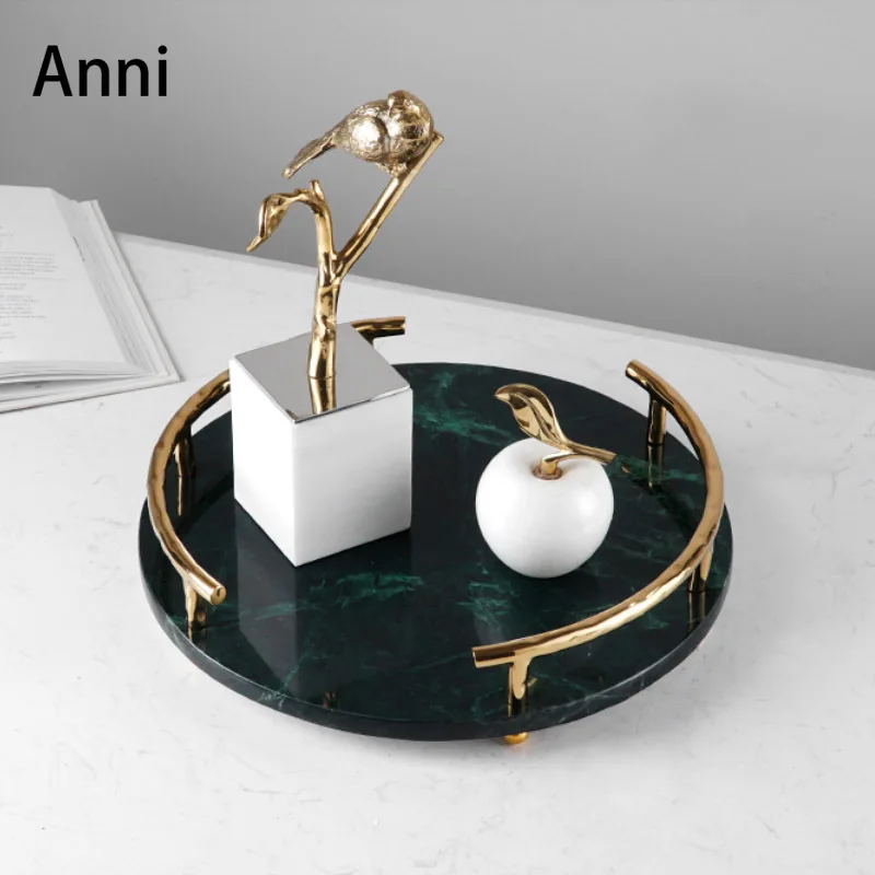 Natural Marble Trays Decorative Creativity Gold Inlay Luxurious Jewelry Cosmetic Display Tray Living Room Decoration Ornaments