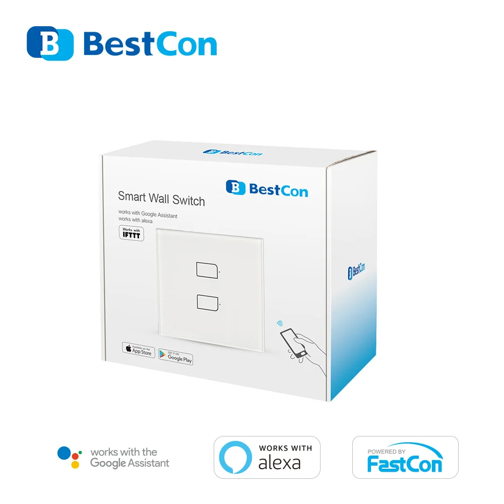 BroadLink TC BestCon TC2S-uk-2gang 무선 스위치 스마트 벽 조명 터치 패널 스위치는 Alexa 및 Google Assistant와 함께 작동합니다.