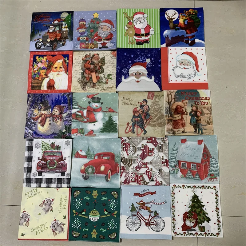 Christmas napkins paper elegant tissue Xmas Santa kids tree snow man handkerchief decoupage wedding birthday party cute decor 20