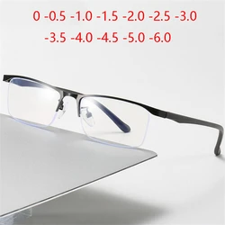 Gafas cuadradas de medio marco para miopía, gafas graduadas con luz antiazul de Metal acabado, dioptrías 0-0,5-1,0-1,5 a-6,0
