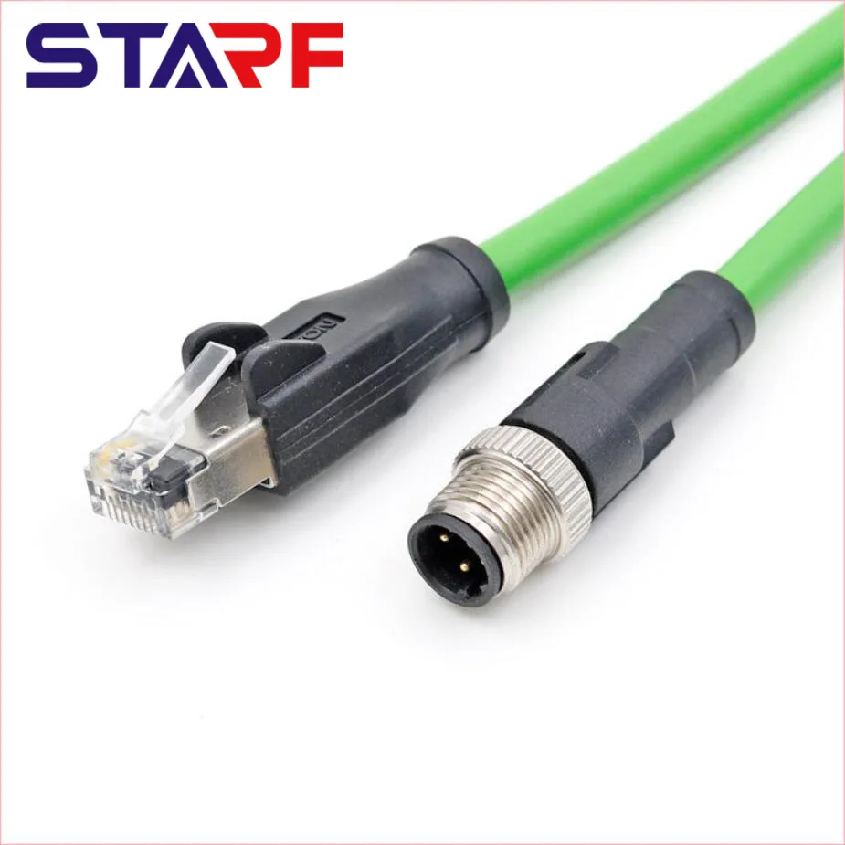 M12 4-core male needle to RJ45 100-mega Ethernet cable CAT5E M12 D-type head