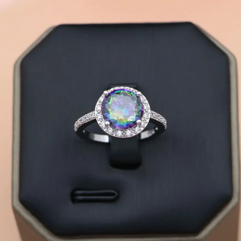 Rainbow Cubic Zirconia Jewelry Sets Silver 925 Fashion for Women Party Earrings Ring Bracelet Necklace Set Dropshipping