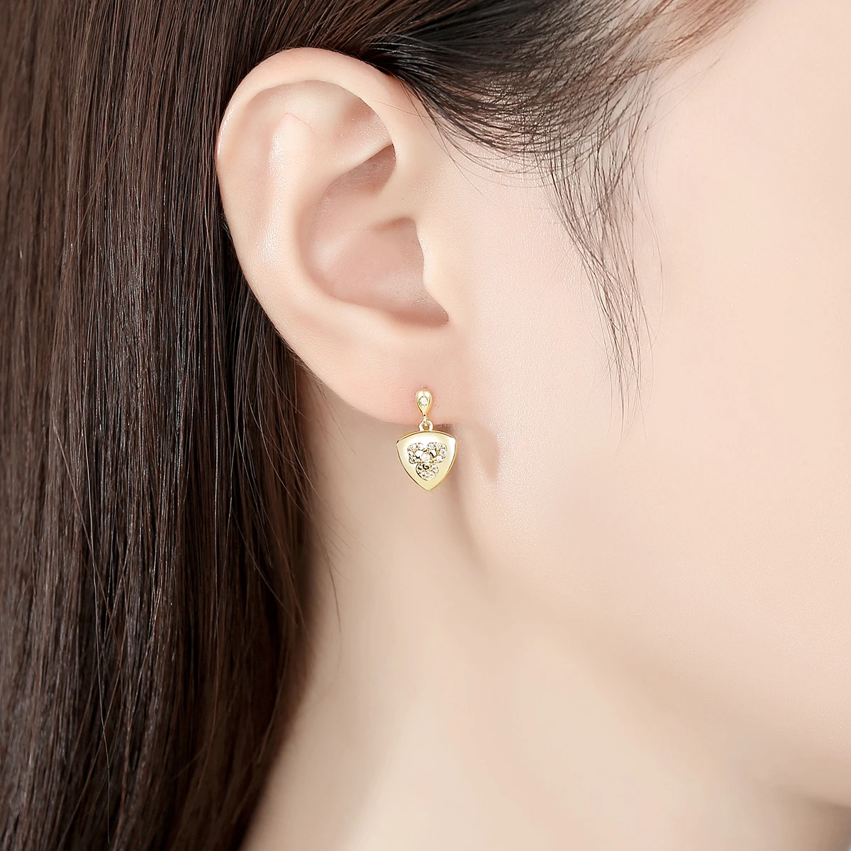 LOUTEEMI Cubic Zircon Drop Earring for Women Gold Color Triangle with Flower Jewelry Friends Gifts New Arrivals