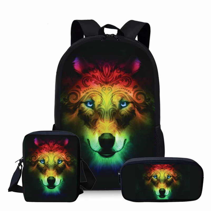 

INJERSDESIGNS Wolf Head Printing School Bags For Boys Girls Backpack Kids Schoolbag Set Teenager Travel Satchel Mochila Escolar