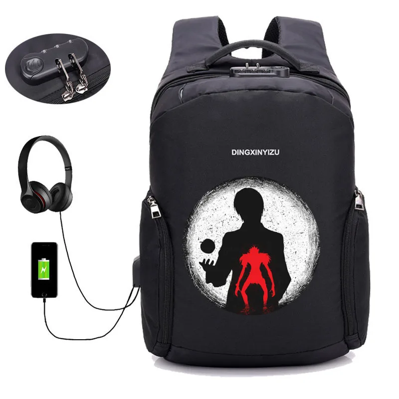 

anime Death Note backpack Laptop student bookbag Teenager Male USB Charging Anti Thief Travel Backpack men women Package