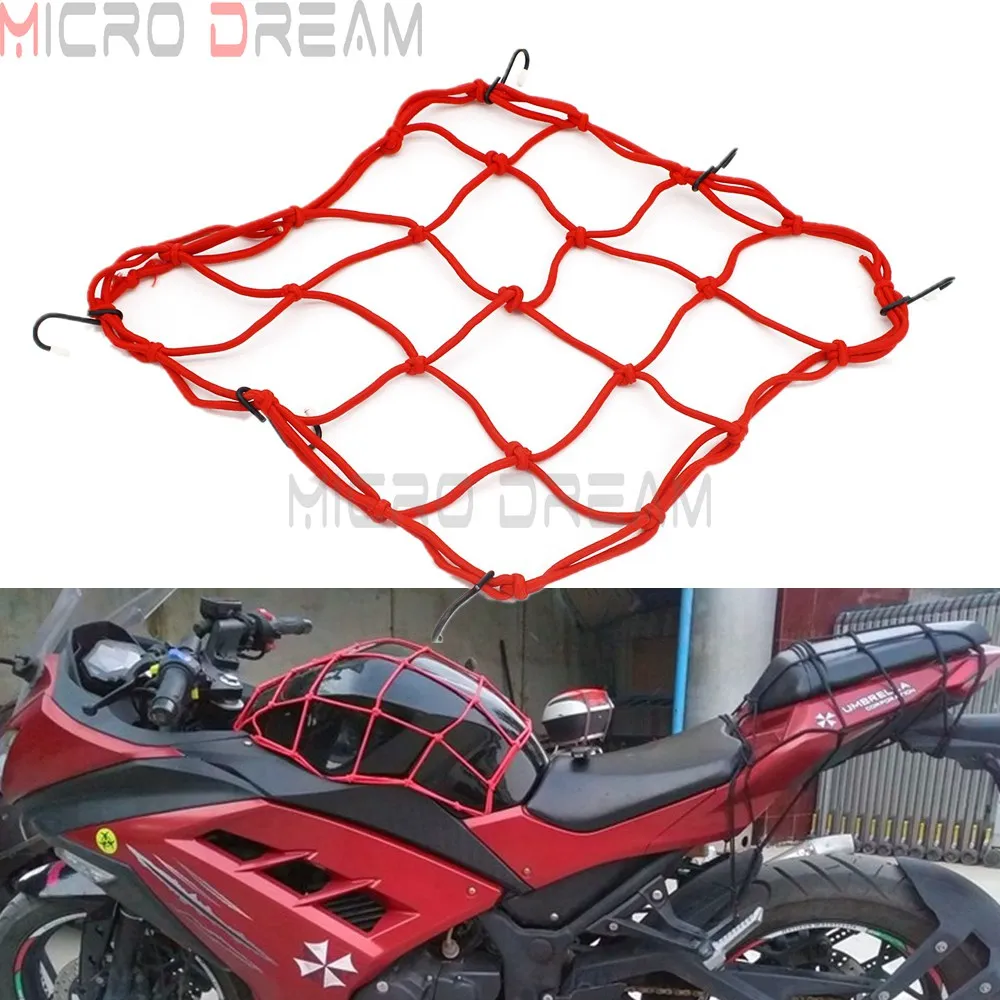 

ATV Bike Motorcycle Helmet Holder Adjustable Hook Durable Elastic Bungee Rope Cargo Luggage Net Web Mesh Red 30*30cm for Scooter