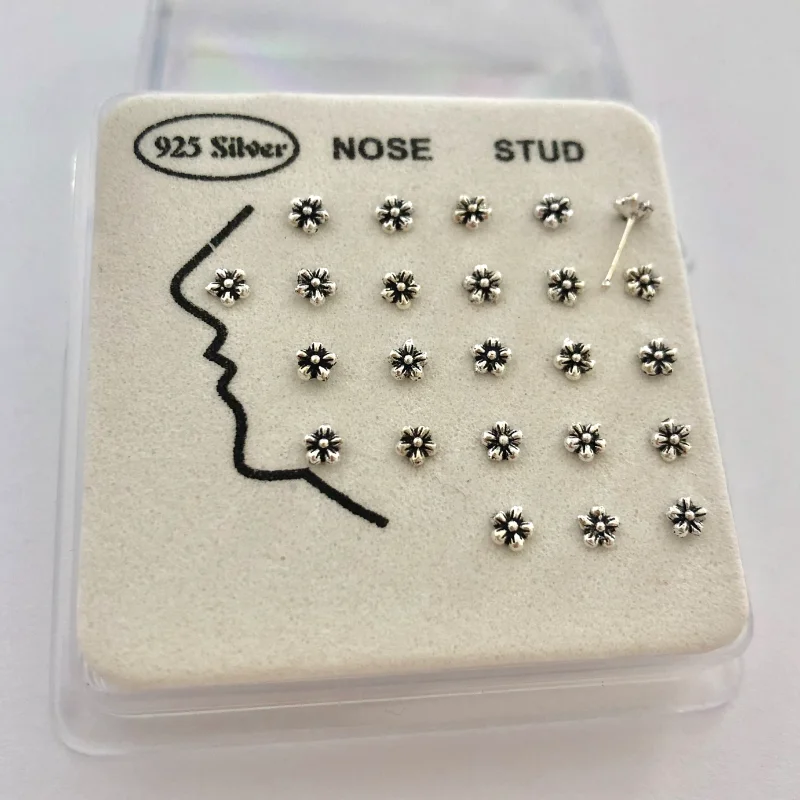 24pcs 925 Sterling Silver Vintage balck flower Nose Rings & Studs Piercing Jewelry For Women Wholesale New