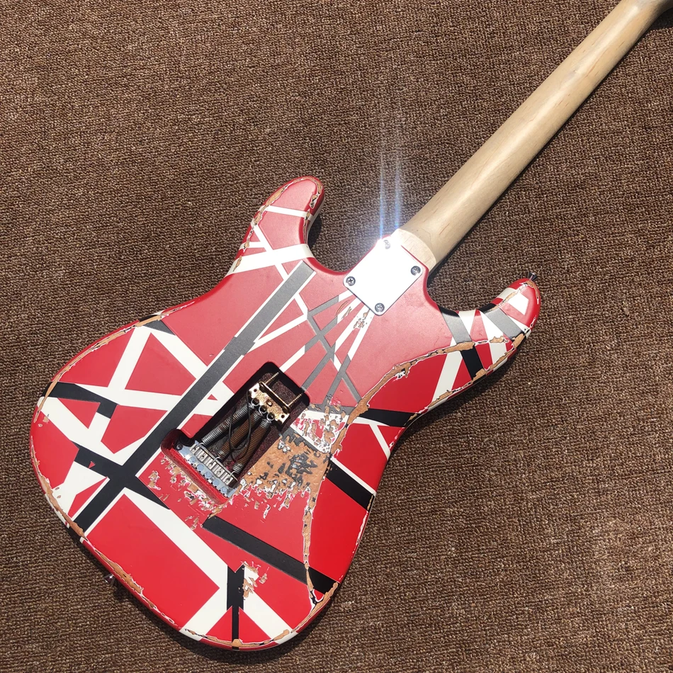 Eddie guitar/Heavy Aged/Black white red stripe/Franken Red Electric Guitar/Frankenstrat Free Shipping