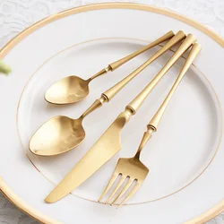 Golden Matte Tableware Silverware Set Spoon and Fork 18/10 Resuable Stainless Steel Cutlery Sets Disherwasher Safe Flatware