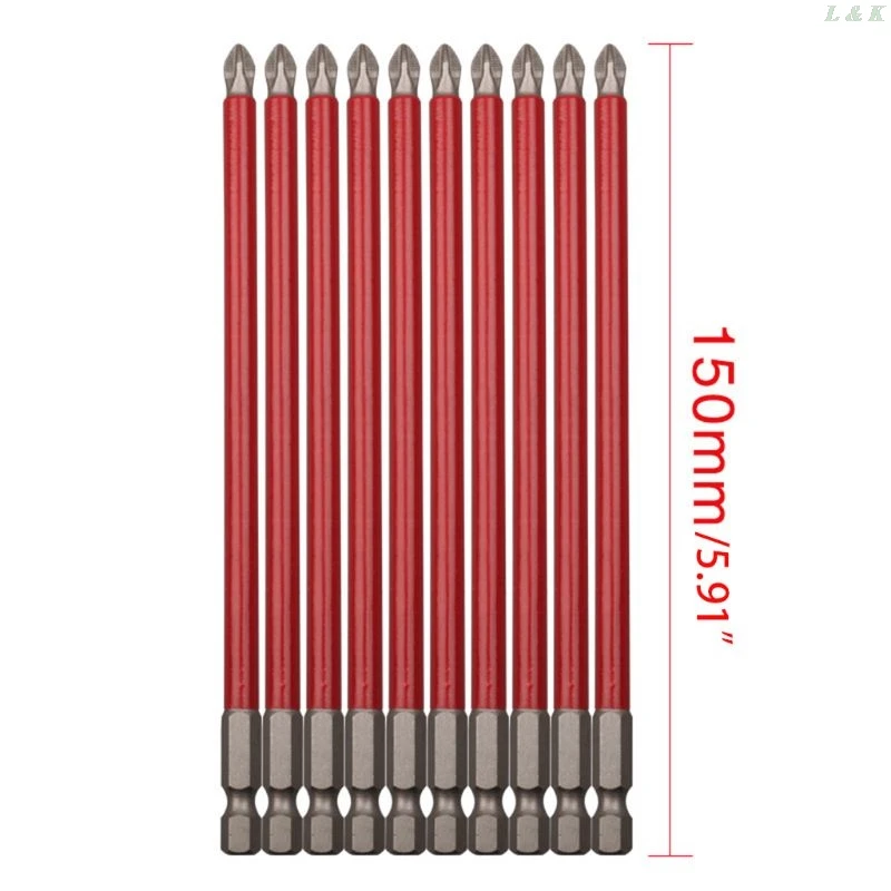 Набор насадок для дрели PH2, 10 шт., 150 мм, длинное расстояние, нескользящий, 1/4 дюйма, шестигранный шуруповерт